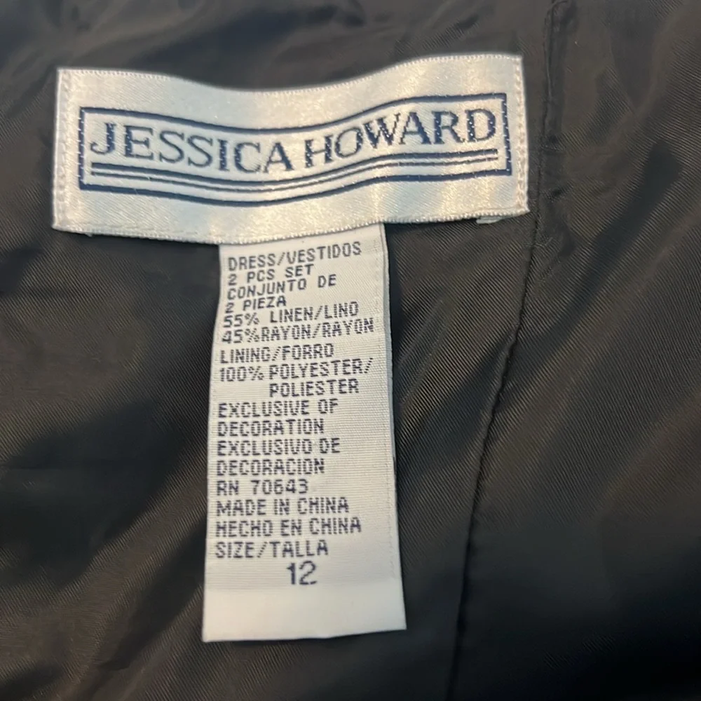 Jessica Howard black floral embroidered halter dress linen blend lined size 12